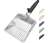 KooMooM Grande pelle à litière en métal pour chat avec pelle profonde et deux trous de tamisage pour un tamisage rapide et précis, pelle à litière spatiale en aluminium avec long manche et crochet