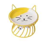 Koomuao Gamelle Chat, Gamelle Surélevée Chaton Bol Chat avec Support en Métal Plat Chaton Ceramique pour Nourriture et Eau Disponible pour Les Chats et Les Chiots (Jaune)