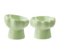 Koomuao Liemuao Gamelle Chat Surélevée, Gamelle Chat en Céramique, Inclinable à 15° Gamelle d'alimentation pour Chaton, Bol d'eau pour Chat Protéger Cou Bol de Nourriture pour Chats (Vert-Food+Water)
