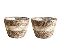 Koomuao Lot de 2 Paniers Panier Seagrass, Panier à Plantes de Tressé en Jonc de Mer Panier de Jardinière Plantes en Pot pour Intérieure et Extérieure (B, Moyen)