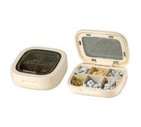 Koomuao Lot de 2 piluliers de Voyage hebdomadaires et Quotidiens Boîte à Pilules Portable 4/6 Compartiments, Mini Pilulier pour Poche de Sac à Main, Médicaments, Vitamines (Beige)