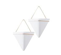 Koomuao Lot de 2 Vase Mural en Céramique Support de Métallique Géométrique Pot pour Plantes d'intérieur en Succultes Cactus Petit Vase Décoratif Mural (Blanc, Medium)