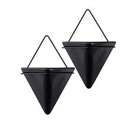 Koomuao Lot de 2 Vase Mural en Céramique Support de Métallique Géométrique Pot pour Plantes d'intérieur en Succultes Cactus Petit Vase Décoratif Mural (Noir, Grande)