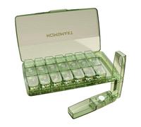 Koomuao Pilulier Semainier Français Matin Midi Soir, Pilulier de Voyage, Grand Pilluliers Medicaments 7 Jours 3 Compartiments avec Coupe-Comprimé Distributeur de Pilules Médicaments (Vert)