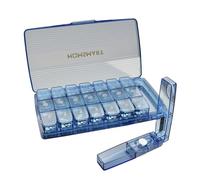 Koomuao Pilulier Semainier Français Matin Midi Soir, Pilulier de Voyage, Grand Pilluliers Medicaments 7 Jours 3 Compartiments avec Coupe-Comprimé Distributeur de Pilules Médicaments (Bleu)