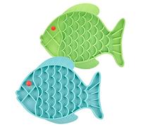Koomuao Tapis de Leche Chien, 2Pcs Tapis Léchage Chien avec Ventouse Forme de Poisson Tapis à Lécher pour Chien à Alimentation Lente Silicone pour Bain, L'entraînement (Fish-Bleu+Vert)