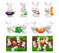 Koonafy 18 Pièces Miniature Lapin Ornement, Mini Figurines de Lapin de Pâques, Carotte Ornements Statue, Animaux en Resine Petite Taille, Gâteau Toppers, Jardin de Lapin Miniature Ornaments