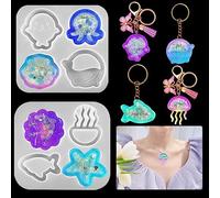 Koonafy 2PCS Moules en Silicone, Moule Résine Animaux Marins Shaker Porte Clés, Moule Pendentif Silicone Quicksand Epoxy Moulage Coulée pour Bijoux Collier DIY Créations Artisanats