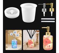 Koonafy 6 Pcs Moule Resine Epoxy,Moule en Siliicone avec Pump and Paille, Distributeurs de lotion moules époxy pour cuisine, salle de bain, porte-stylo
