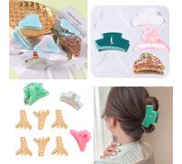 Koonafy Moule en Résine de Silicone, Moule en épingle à Cheveux en Résine, Moule en Silicone Hair Clip avec 6 Pince Requin Doré Pour DIY Claw Hairpin