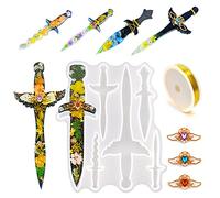 Koonafy Moules Silicone Resine Dagger Molds,Epoxy Resine 6 Sword Shape Moulages, Mould Pendentif DIY Outils De Bijouxt Accessoires,Keychain, Cosplay (3pcs Angel Wings+ a Roll of Copper Wire)
