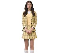 Koongso Cher Costume d'écolière de cinéma pour femme, veste à carreaux jaunes, gilet, déguisement vintage années 90 pour fête à thème d'Halloween