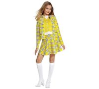 Koongso Cher Costume d'écolière de cinéma pour fille, manteau à carreaux jaunes, jupe, bas, tenue vintage des années 90 pour Halloween, cosplay, fête scolaire