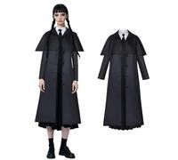 Koongso Costume de mercredi pour femme, ensemble d'uniforme scolaire gothique noir - Manteau à carreaux, jupe plissée, gilet pour adulte, Halloween, cosplay, fête