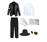 Koongso Costume de Michael à paillettes scintillantes pour adulte - Déguisement de Michael - Années 80 et 90 - Pour fête de danse disco - Pour anniversaire, carnaval, Halloween
