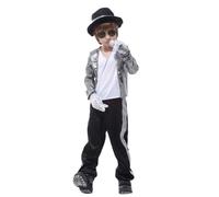 Koongso Costume de Michael Super Star - Pop King MJ - Argenté brillant - Avec accessoires - Pour enfants - Style disco des années 70 et 80 - Pour l'école