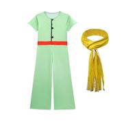 Koongso Costume de petit prince pour garçons, costume de prince de conte de fées - Combinaison verte et écharpe jaune pour la semaine mondiale du livre, fête costumée