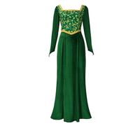 Koongso Costume de princesse Fiona pour enfants - Robe de princesse Fiona verte à imprimé floral - Robe en velours - Pour Halloween, fête d'anniversaire, école, scène
