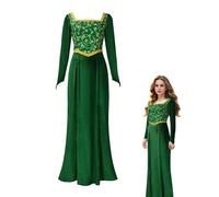 Koongso Costume de princesse Fiona pour femme, robe longue en velours à imprimé floral vert pour adulte, taille haute, pour Halloween, carnaval, fête dansante