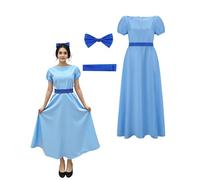 Koongso Costume de Wendy pour adultes - Robe longue avec nœud pour jeu de rôle pour Halloween, fête d'anniversaire - Bleu foncé