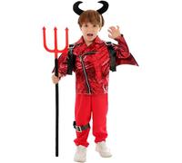 Koongso Costume d'Halloween effrayant de diable pour garçon - Tenue de jeu de rôle punk rouge avec accessoires, carnaval, école, fête