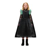 Koongso Costume Elphaba pour enfants, tenue de cosplay Bad Witch Elphaba, robe en tulle noire avec cape pour filles, robe de bal noire à volants pour Halloween, robe de fête