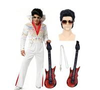 Koongso Costume Rock Legend pour adulte, déguisement de scène Rockstar des années 50 - Perruque avec lunettes de soleil pour Halloween, fête costumée