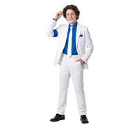 Koongso Pop King Michael Stage Tenues, blazer Rockstar MJ Tour - Veste à rayures blanches et cravate pour Halloween, fête dansante décontractée