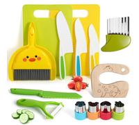 Koonie - 15 couteaux de cuisine pour enfants pour une véritable cuisine avec emporte-pièces à légumes, couteau en bois, planche à découper, etc. Couteau pour enfants à partir de 2 ans, couteau