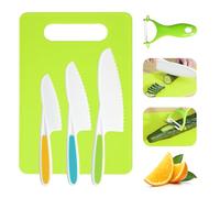 Koonie Lot de 5 Couteaux de Cuisine pour Enfants pour Une véritable Cuisine avec emporte-pièces à légumes, Couteau en Bois, Planche à découper, etc. Couteau pour Enfants à partir de 2 Ans, Couteaux