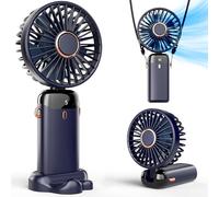 Koonie Mini ventilateur à main USB pliable 5 vitesses avec base batterie Bleu foncé