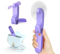 Koonie Mini ventilateur manuel 3 en 1, portable, avec 2 vitesses de vent et 8 heures, rechargeable par USB, avec batterie externe, pour voyage, bureau, extérieur, été, violet