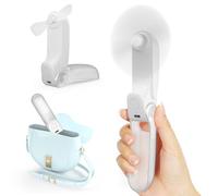 Koonie Mini ventilateur manuel 3 en 1, portable, avec 2 vitesses de vent et 8 heures, rechargeable par USB, avec batterie externe, pour voyage, bureau, extérieur, été blanc