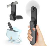 Koonie Mini ventilateur manuel 3 en 1, portable, avec 2 vitesses de vent et 8 heures, rechargeable par USB, avec batterie externe, pour voyage, bureau, extérieur, été noir