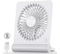 Koonie Petit ventilateur USB ultra silencieux à vent fort - Inclinaison à 220° - 3 vitesses réglables - USB-C - Ventilateur personnel alimenté par câble - Pour bureau à domicile - Blanc