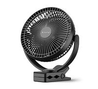 Koonie Ventilateur Clip 10000mAh 20CM, USB Rechargeable Portable, Noir | 4 vitesses, débit d'air puissant, pince robuste, rechargeable, pour bureau, voiture, voyage, camping, intérieur/extérieur