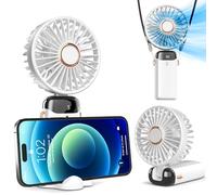 Koonie Ventilateur portable à piles avec socle - 8 heures - Affichage numérique - 5 vitesses - Réglable à 90° - Mini ventilateur rechargeable pour intérieur et extérieur - Blanc