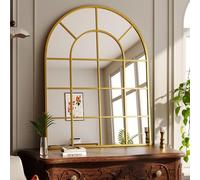 Koonmi 100 x 75 cm - Miroir mural bombé avec grille - Miroir décoratif en verre trempé antidéflagrant - Convient pour chambre à coucher, entrée, doré