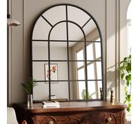 Koonmi 100 x 75 cm, miroir mural bombé, miroir de salle de bain avec grille, miroir décoratif anti-explosion, en verre trempé, adapté pour la décoration de fenêtre, l'entrée, noir