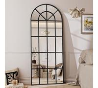Koonmi 60x164 cm Fenêtre en verre Miroir debout bombé - Miroir mural décoratif grand corps avec cadre en métal pendu biseau pour l'entrée, décoration de salon, noir