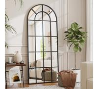 Koonmi 60x164 cm Fenêtre en Verre Miroir Debout bombé - Miroir Mural décoratif Grand Corps avec Cadre en métal pendu biseau pour l'entrée, décoration de Salon, Noir