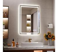 Koonmi 70x50 cm Miroir de Salle de Bain LED - 3 Modes ;éclairage réglables, Miroir de Salle de Bain Intelligent avec éclairage Avant et arrière, Fonction mémoire, Montage Mural Horizontal et Vertical