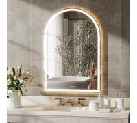 Koonmi 75 x 50 cm Miroir de salle de bain LED avec rétroéclairage, miroir cosmétique bombé avec fonction anti-buée, à intensité réglable, trois couleurs de lumière, fonction mémoire, verre trempé