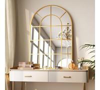 Koonmi 90 x 60 cm, Miroir Mural arqué, Miroir de Salle de Bain avec Grille, Miroir décoratif en Verre trempé Anti-Explosion, Convient pour la décoration de fenêtre, Chambre, entrée et différents