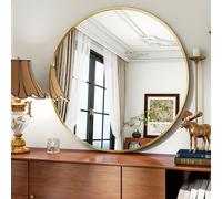Koonmi 91 cm Round Wall Mirror for Entryways, Washrooms, Living Rooms, Gold