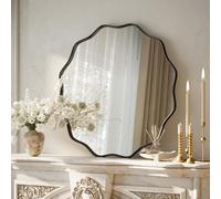 Koonmi Grand miroir rond à bord ondulé de 50 cm avec cadre en métal texturé à suspendre ou à poser au mur pour salle de bain, entrée, salon, noir