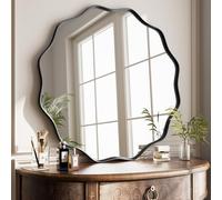 Koonmi Grand Miroir Rond à Bords ondulés de 50 cm avec Cadre Rond en métal texturé, à accrocher ou à Placer Contre Le Mur, Convient pour Salle de Bain, Couloir, entrée, Salon, Noir
