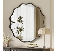 Koonmi Grand Miroir Rond à Bords ondulés de 75 cm avec Cadre Rond en métal texturé, à accrocher ou à Placer Contre Le Mur, Convient pour Salle de Bain, Couloir, entrée, Salon, Noir