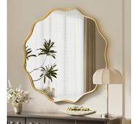 Koonmi Grand Miroir Rond à Bords ondulés de 75 cm avec Cadre Rond en métal texturé, à accrocher ou à Placer Contre Le Mur, Convient pour Salle de Bain, Couloir, entrée, Salon, doré