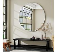 Koonmi Grand miroir rond argenté de 106 cm avec cadre en alliage d'aluminium pour salle de bain, lavabo, salon, chambre à coucher, entrée, décoration murale